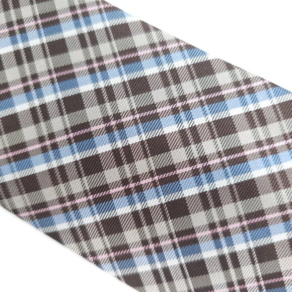 Romario Manzini Collection Men Necktie Tartan Brown Beige Blue 58x3.5 - NWOT - Picture 2 of 6